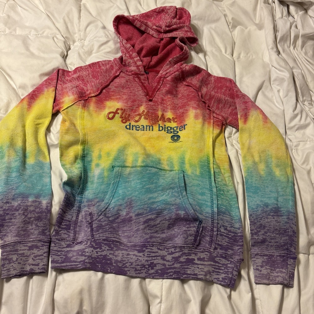 Cirque Du Soleil Fly Higher Dream Bigger Hoodie Rainbow Tie Dye Youth XL